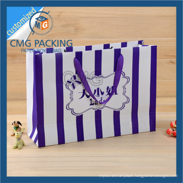 Striped Paper Bag with Purple Stripes Printing (CMG-MAY-039)